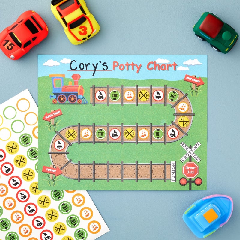 Infinite Curiosity Potty Training Chart - Sticker Incentive Chart for Toddlers - Train-Themed Layout & Potty Training Incentives for Boys - Reward Train Sticker Sheets - 50 Ct, 10.3 x 8.3 in - Image 2